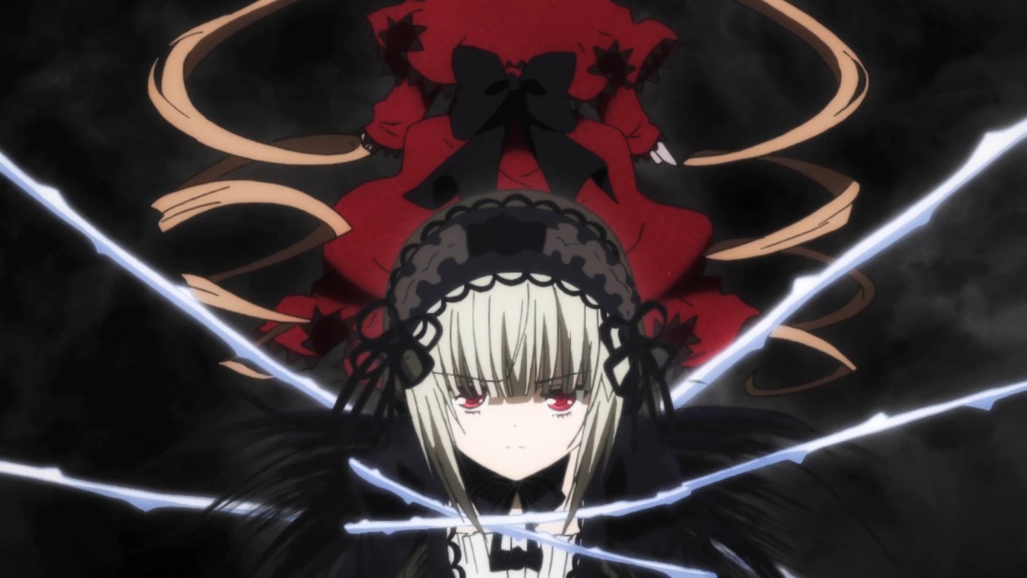 1girl bangs black_wings bow dress hairband image long_hair looking_at_viewer pair red_eyes shinku silver_hair solo suigintou wings