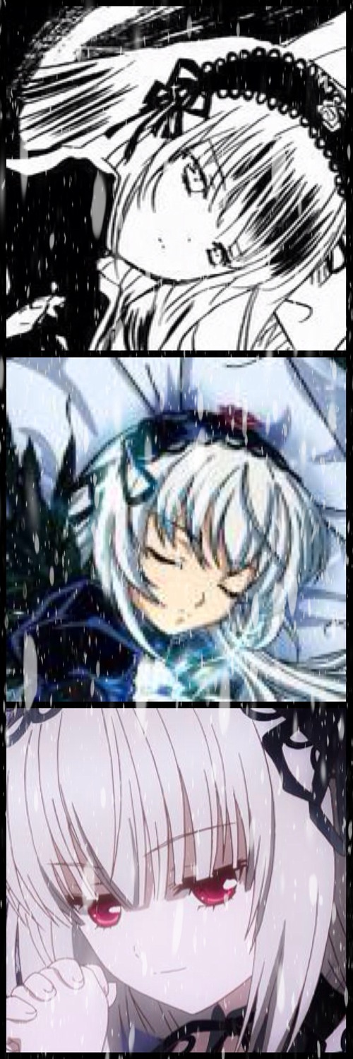 1girl closed_eyes dress frills hairband image lolita_hairband long_hair long_sleeves looking_at_viewer ribbon rose silver_hair sleeping solo suigintou