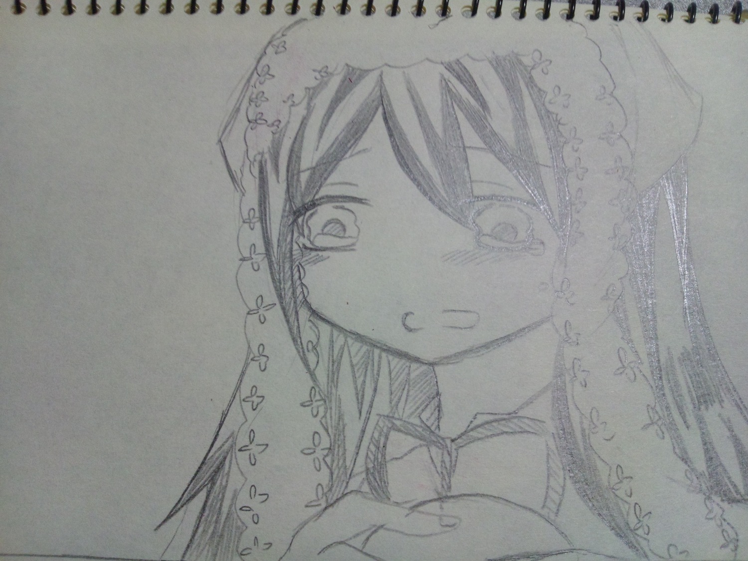 1girl bridal_veil dress image long_hair looking_at_viewer monochrome smile solo suiseiseki traditional_media veil wedding_dress