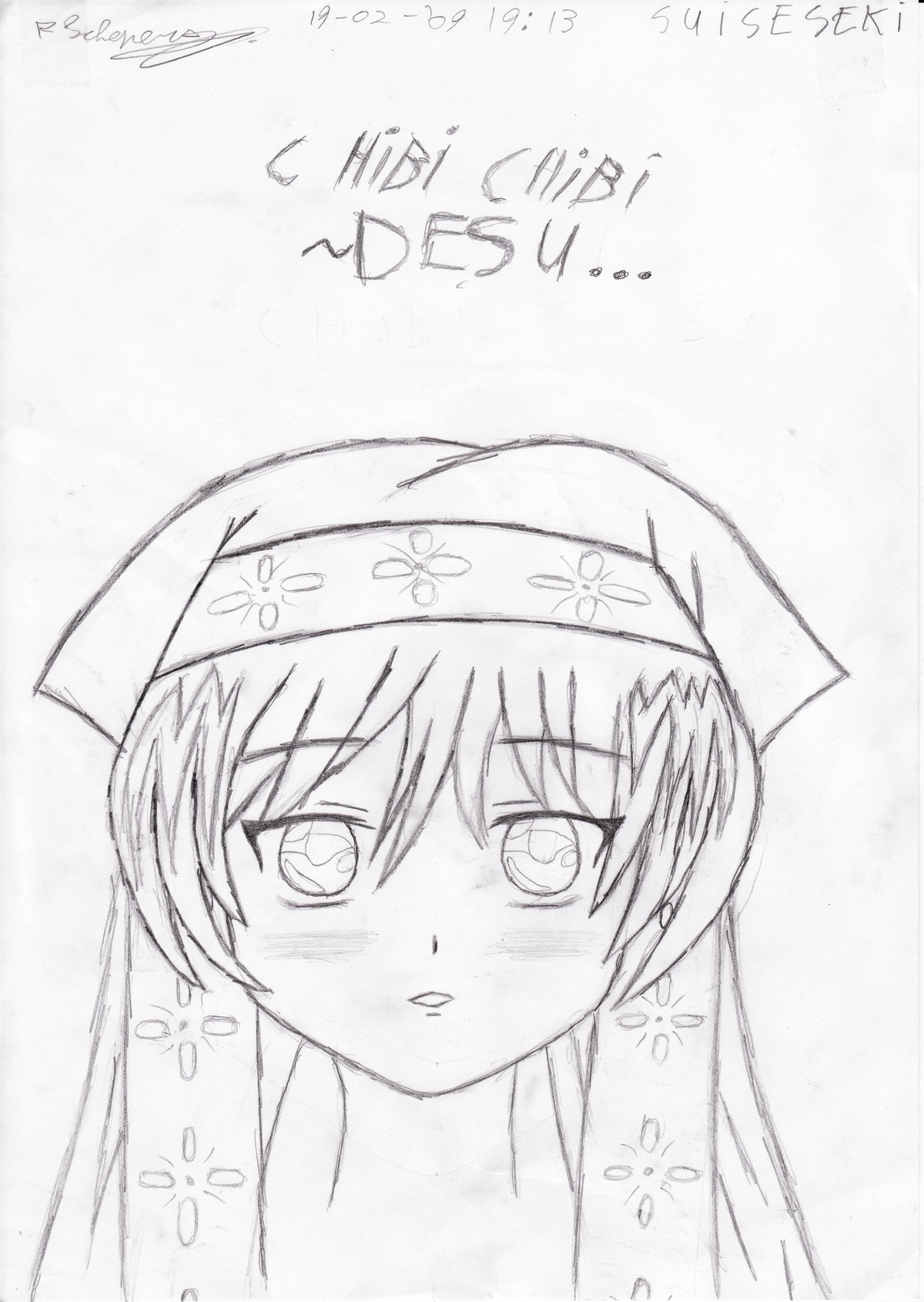 1girl akemi_homura blush dated eyebrows_visible_through_hair face image long_hair looking_at_viewer monochrome parted_lips signature sketch solo suiseiseki