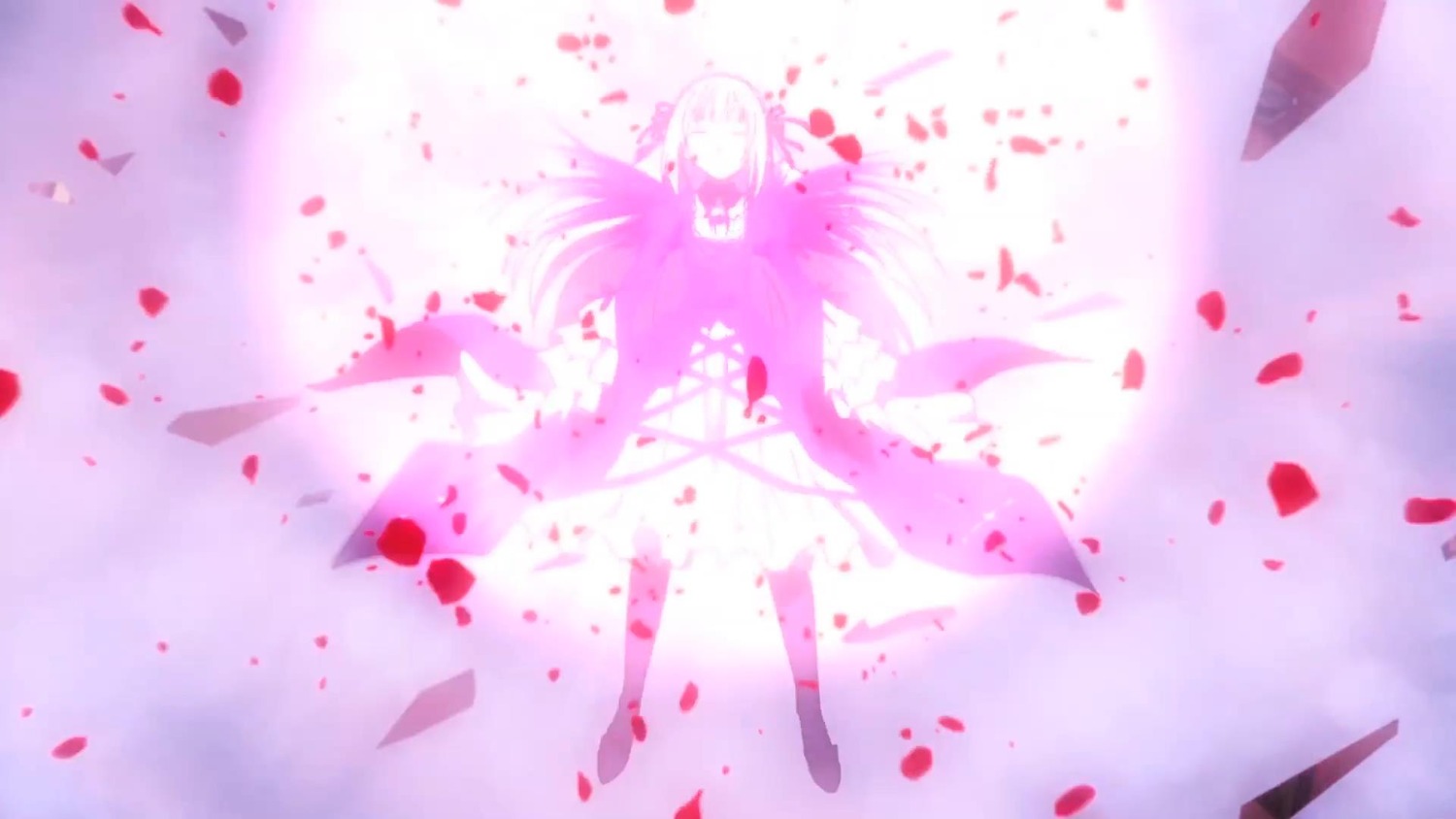 1girl cherry_blossoms image long_hair petals pink_hair solo striped suigintou vertical_stripes