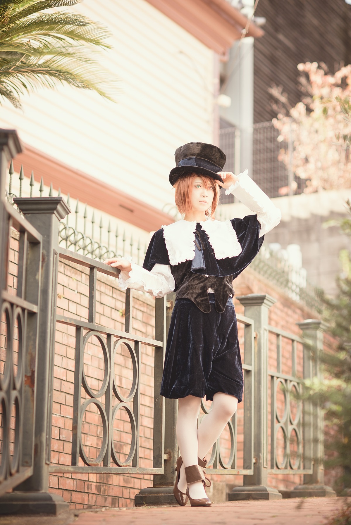 1boy black_headwear blurry hair_over_one_eye hat long_sleeves outdoors shoes solo souseiseki standing white_legwear