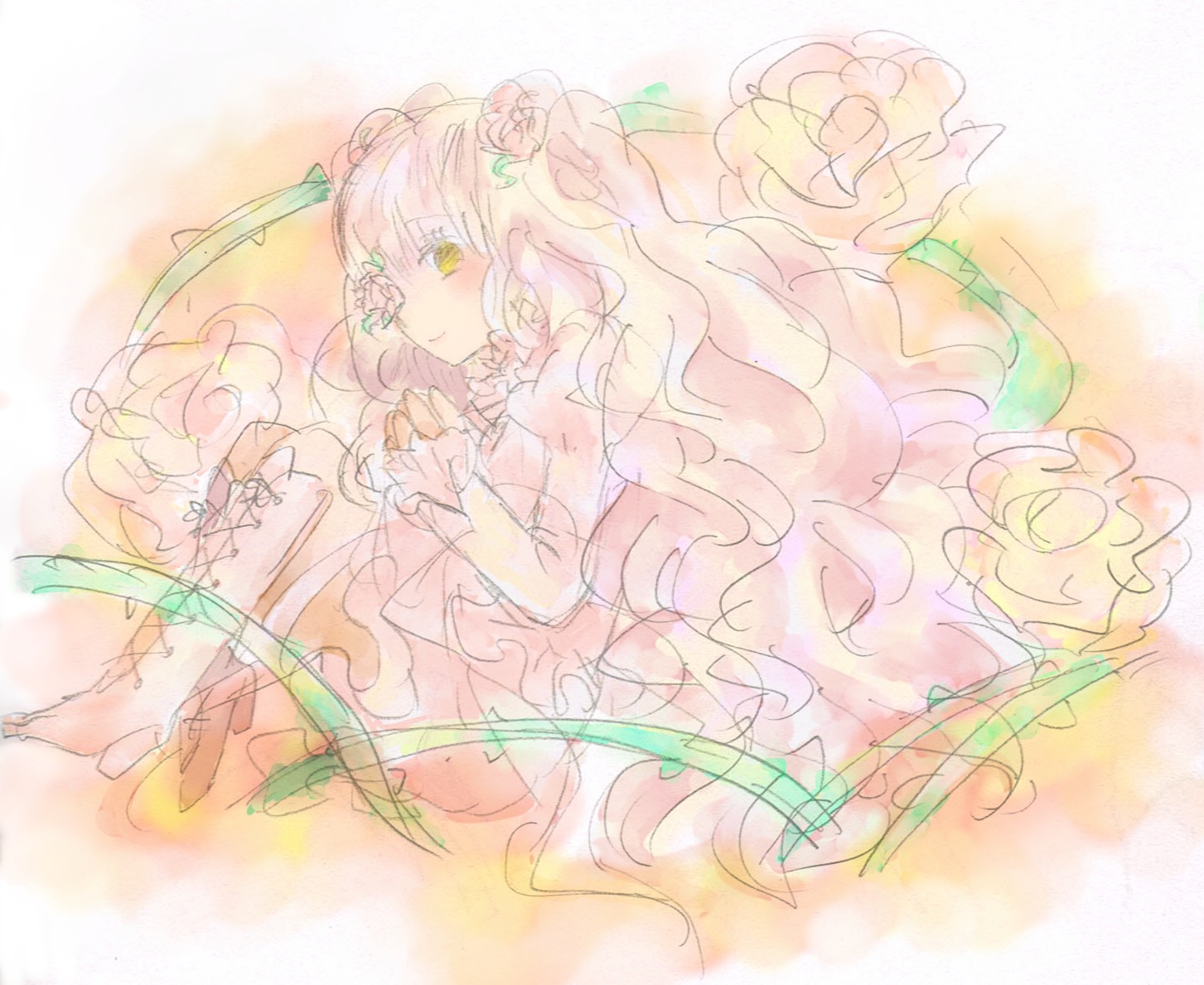 1girl blonde_hair dress expressionless flower gradient_hair hijiri_byakuren image kirakishou long_hair multicolored_hair solo very_long_hair yellow_eyes