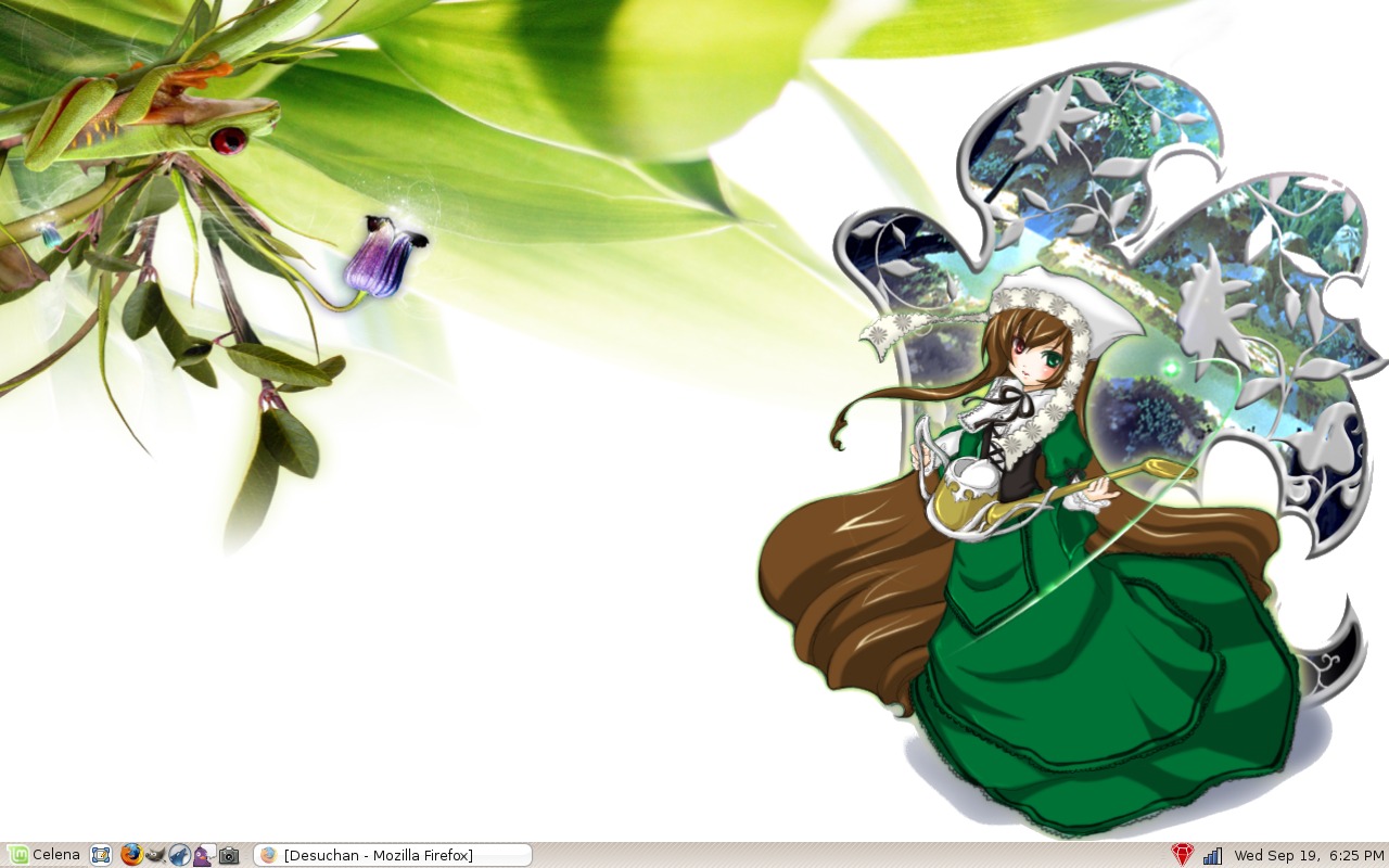 1girl brown_hair copyright_name dress flower green_dress green_eyes image long_hair long_sleeves looking_at_viewer solo suiseiseki very_long_hair watering_can