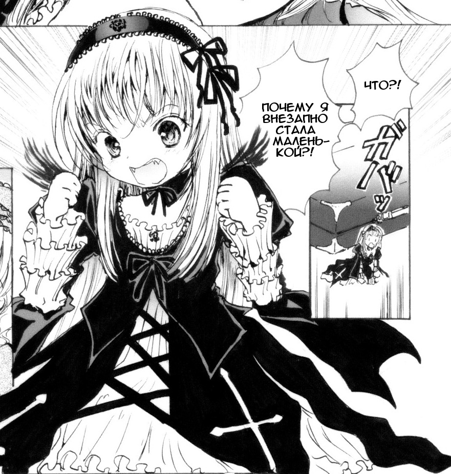 comic dress frills greyscale hairband image lolita_hairband long_hair long_sleeves monochrome multiple_girls open_mouth ribbon solo suigintou wings