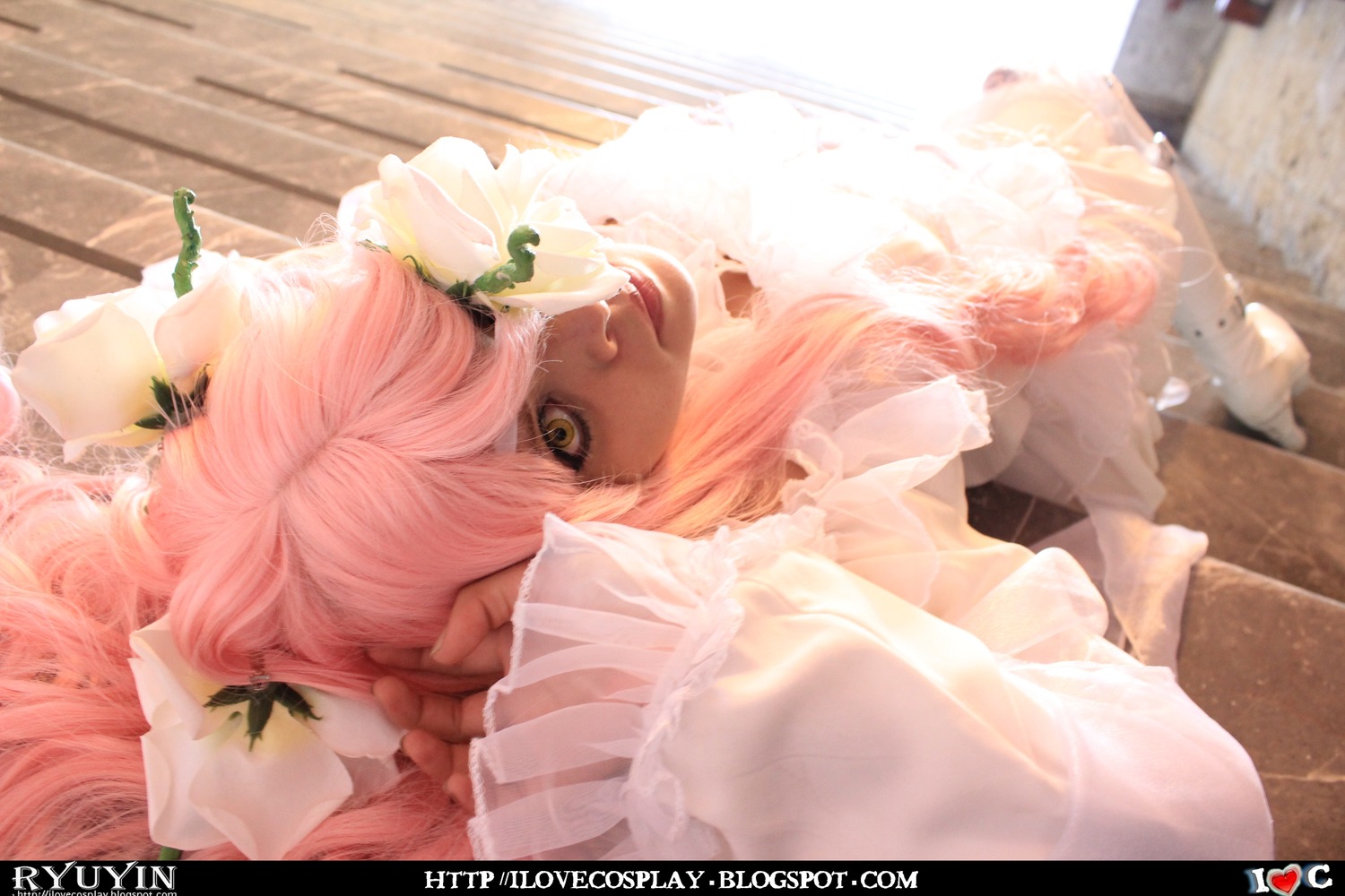 1girl artist_name breasts bug butterfly dress flower insect kirakishou lips long_hair looking_at_viewer pink_hair see-through solo watermark