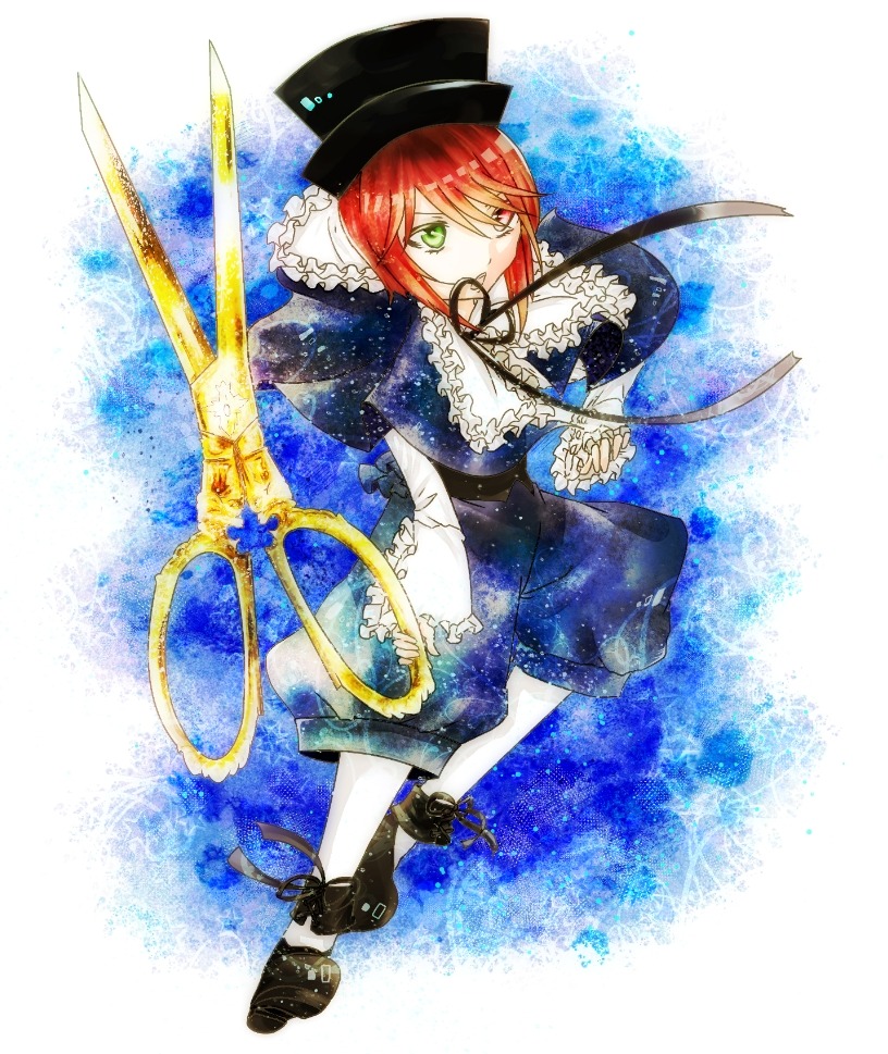 1boy dress frills green_eyes hat image long_sleeves red_hair ribbon solo souseiseki