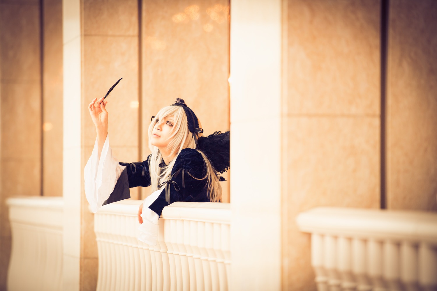 1girl blonde_hair blurry blurry_background depth_of_field lips long_hair solo suigintou