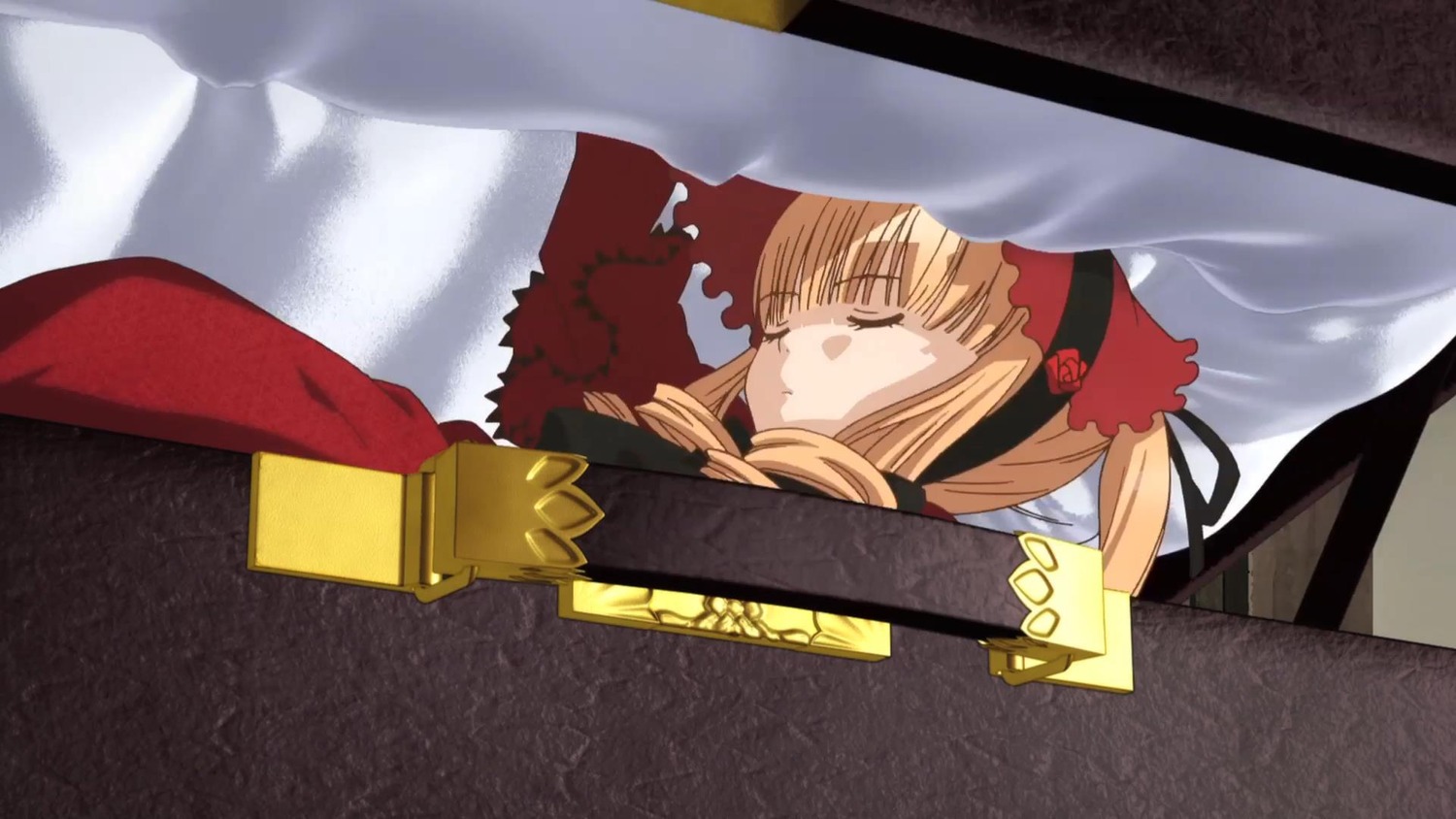 1girl blonde_hair closed_eyes curtains gloves hairband holding_sword image ribbon shinku solo sword twintails weapon