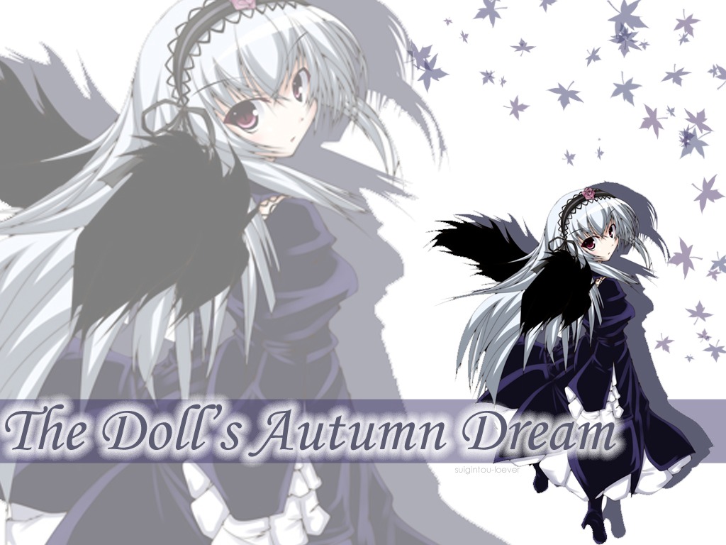 1girl auto_tagged black_wings dress flower frills hairband image long_hair long_sleeves looking_at_viewer looking_back silver_hair solo standing suigintou very_long_hair white_background wings