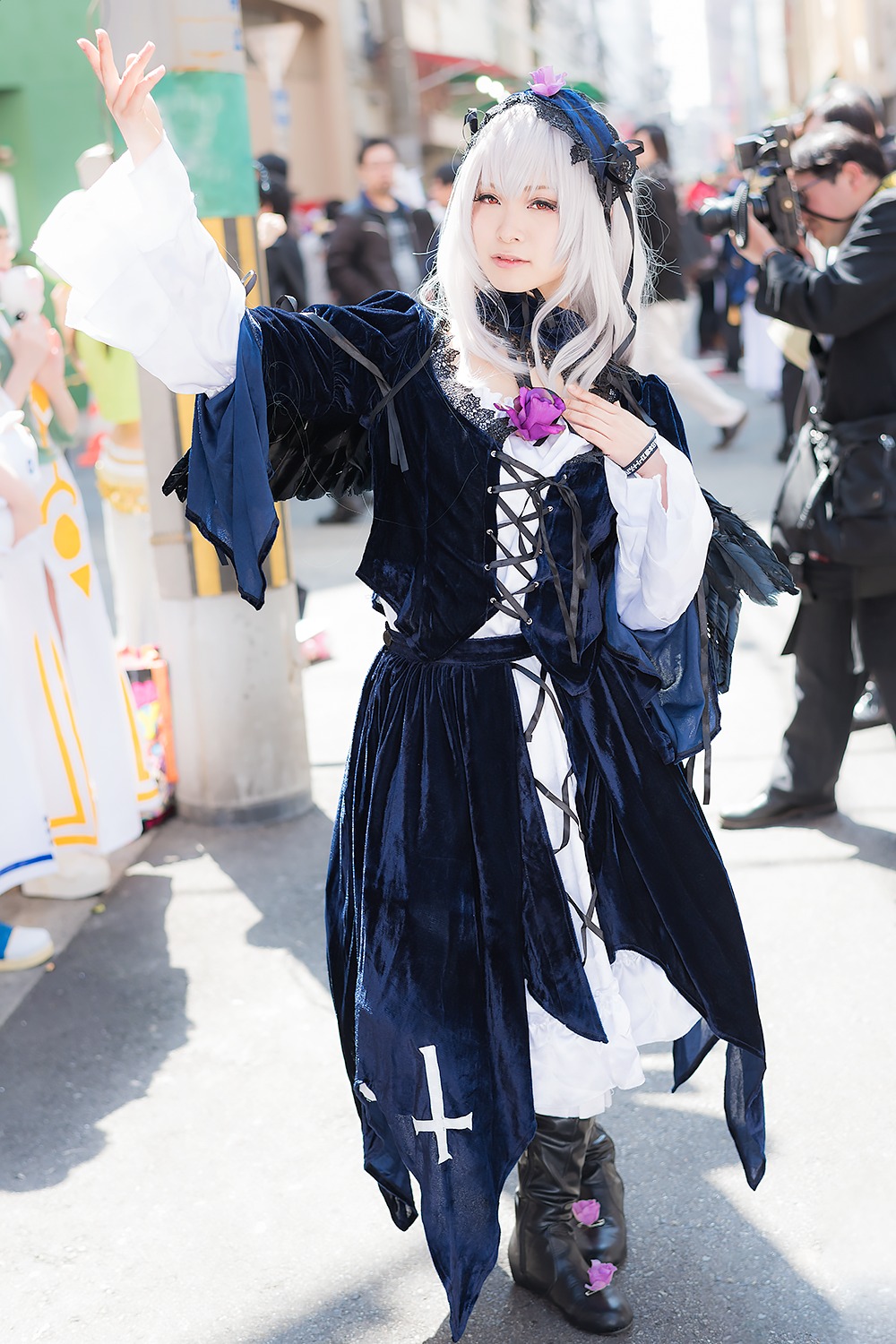 1girl blurry blurry_background blurry_foreground depth_of_field dress long_hair photo solo standing suigintou