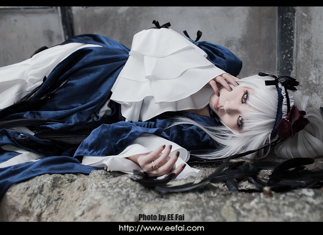 1girl black_border doll_joints hairband jewelry letterboxed long_hair ring solo suigintou white_hair