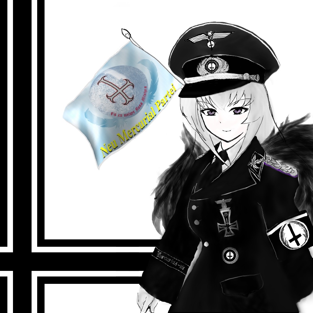 1girl hat image iron_cross long_hair looking_at_viewer medal military military_uniform peaked_cap smile solo suigintou swastika uniform wings