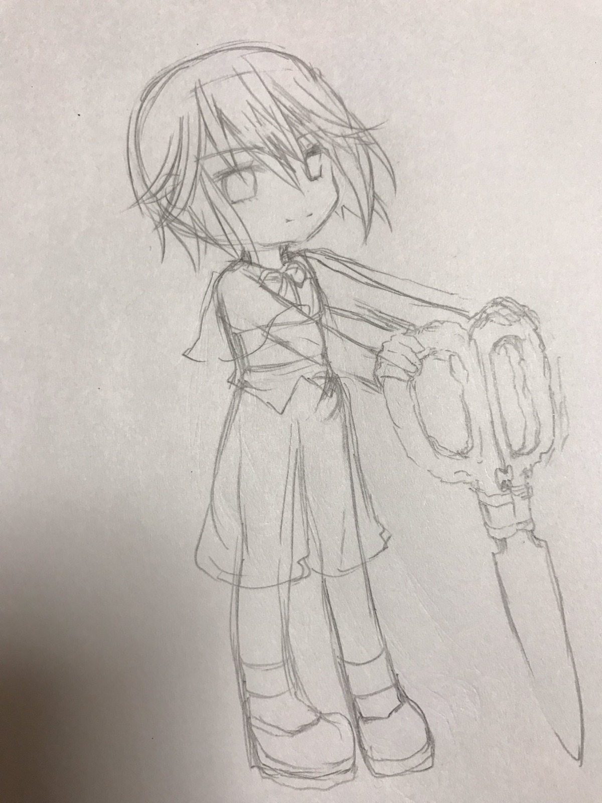 1girl full_body greyscale headwear_removed image kita_high_school_uniform long_sleeves looking_at_viewer monochrome nagato_yuki school_uniform serafuku short_hair sketch solo souseiseki standing traditional_media