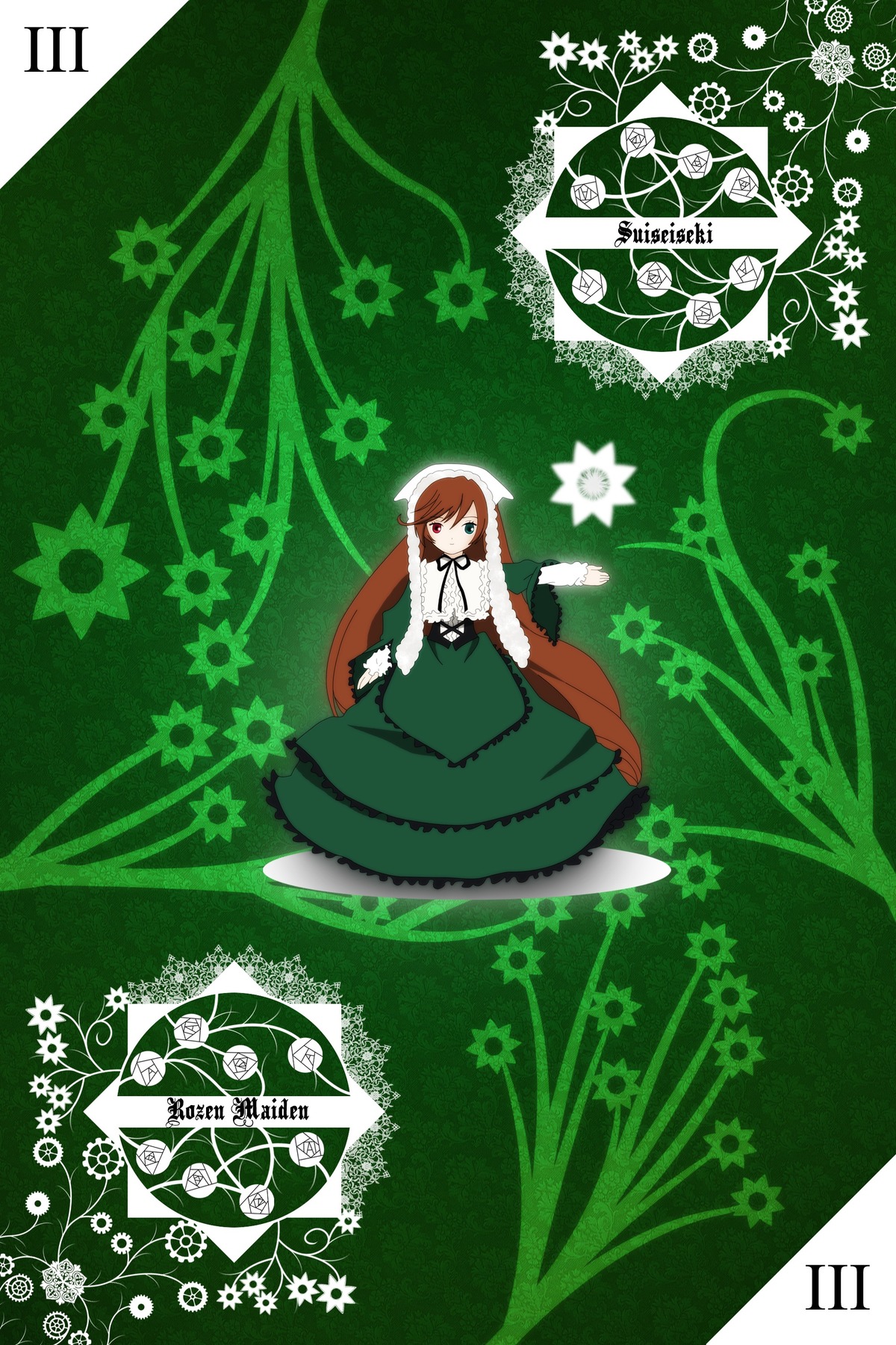 1girl auto_tagged brown_hair dress flower green_dress hong_meiling image long_hair long_sleeves solo suiseiseki very_long_hair