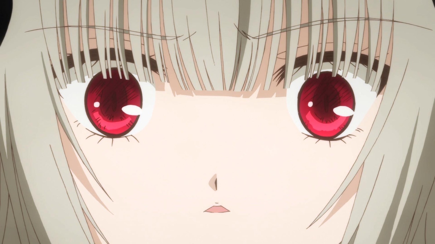 1girl bangs close-up eyebrows_visible_through_hair face image looking_at_viewer red_eyes simple_background solo suigintou